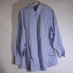 Strafford Blue And Brown 100% Cotton Pinpoint Oxford Non Iron Button Down Top